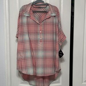 Ava & Viv Pink and Blue Plaid Blouse